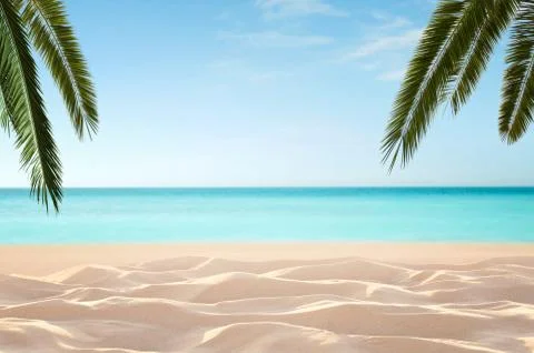 Empty, defocused tropical beach background with copy space Stock Photos