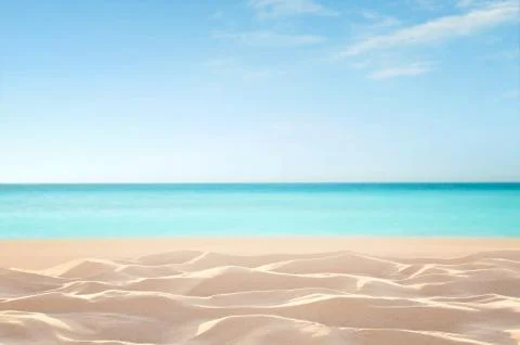 Empty, defocused tropical beach background with copy space Stock Photos