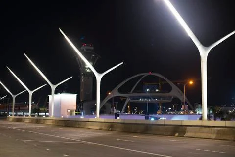 Empty Departing curbside at night at LAX Stock Photos