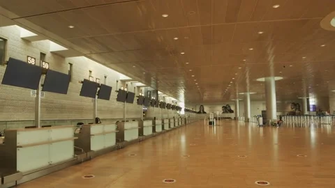 Empty Departure Hall Ben Gurion Airport, Coronavirus Covid-19 Pandemic Quarantin Stock Footage 130675712