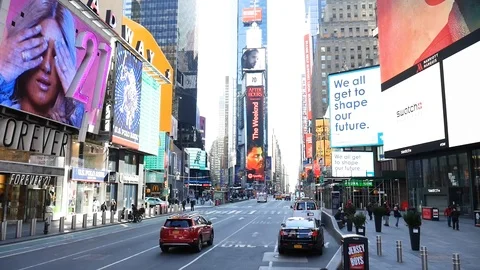 Empty Deserted Times Square NYC Coronavirus Pandemic Lockdown Stock Footage 127196824
