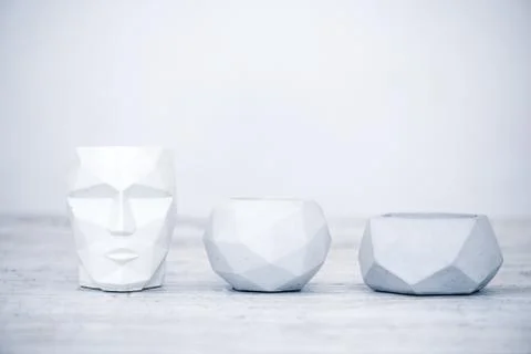 Empty designer flower pots in a row. Stock Photos