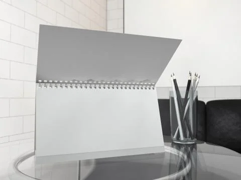 Empty desk calendar on table. Mockup design concept. 3D Stock Illustration