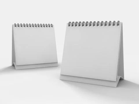Empty desk calendar on table. Mockup design concept. 3D Illustrazione stock