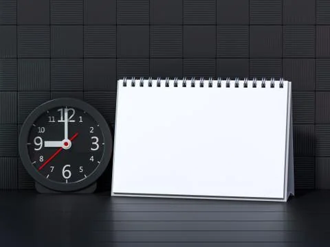 Empty desk calendar on table. Mockup design concept. 3D Stock Photos