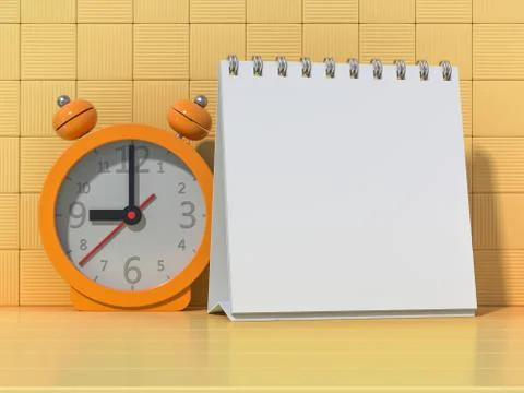 Empty desk calendar on table. Mockup design concept. 3D Stock Photos