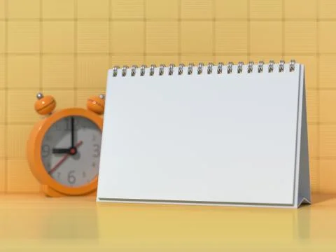 Empty desk calendar on table. Mockup design concept. 3D Foto stock