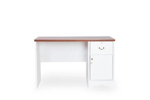 Empty desk isolated on white background with space for copy. Stock Photos