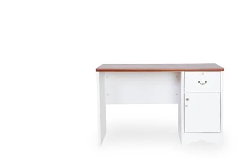 Empty desk isolated on white background with space for copy. Stock Photos