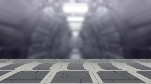 Empty desk space platform with Blur sci-fi Background 3d illustration Stock Illustration