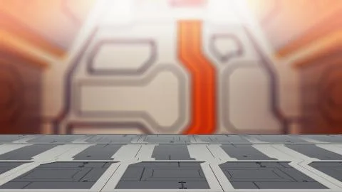 Empty desk space platform with Blur sci-fi Background 3d illustration Illustration