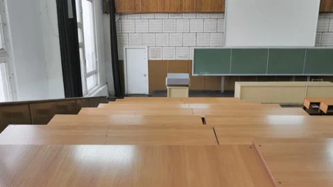 Empty Desks In Large Lecture Hall.  Stock Footage 127127069