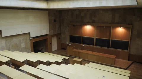 Empty Desks In Lecture Hall Amphitheatre Stock Footage 232995346
