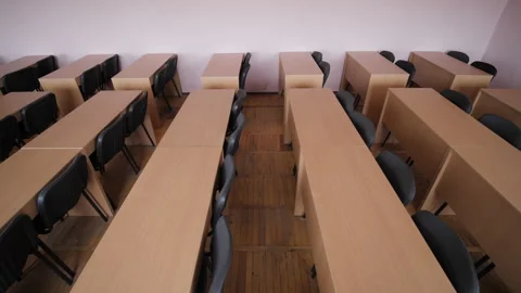 Empty Desks In School Classroom, University Lecture Hall Stock Footage 327986759