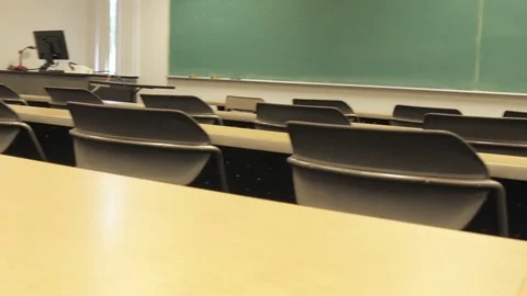 Empty Desks on a University Campus Stock Footage 80929271
