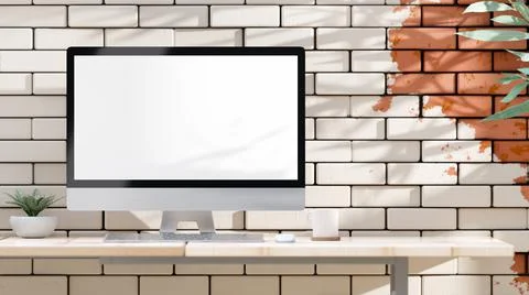 Empty desktop computer with decoration and Space for banner and logo. Mock-up 스톡 일러스트