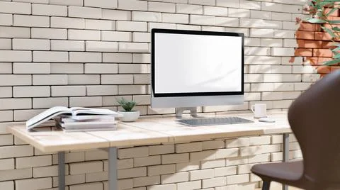Empty desktop computer with decoration and Space for banner and logo. Stock Illustration