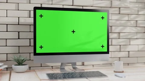 Empty desktop computer Mock-Up on work desk with decoration.  Vídeo Stock 196078878