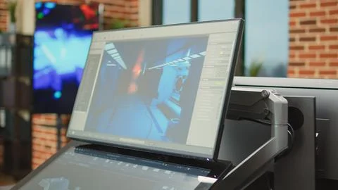 Empty development office with technology to create professional content Foto stock