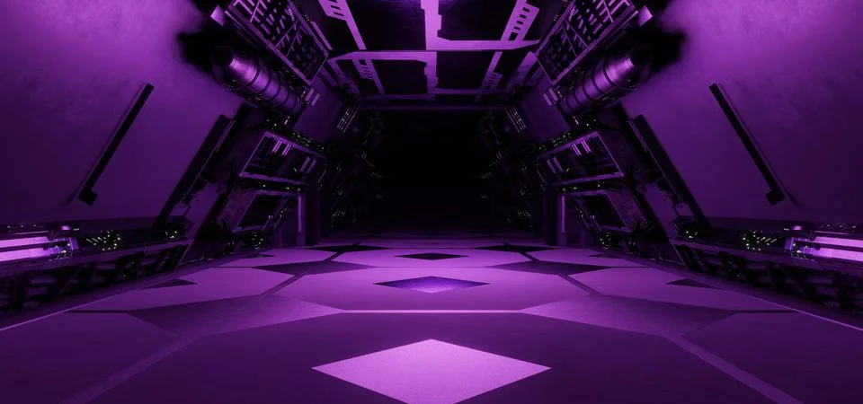 Empty Digital Technology Structure Space Reflective Violet Colors Futuristic  Stock Illustration