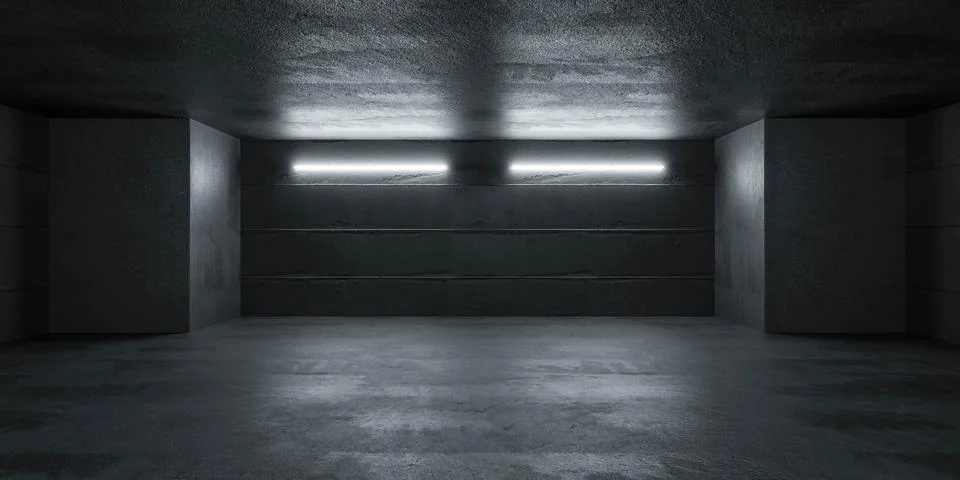 Empty dimly lit room 3d render illustration Stock Illustration