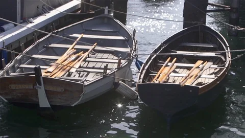 Empty Dingys float in San Diego Bay Video stock 94884156