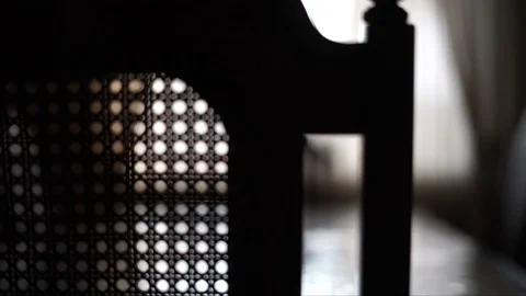 Empty dining room with old chairs in a dark backlit room Stock-Footage 127640561