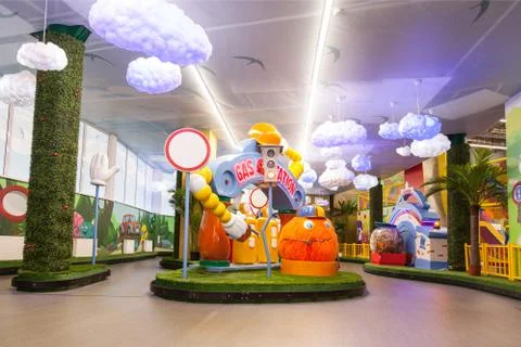An empty dining room table in cafeteria Stock Photos