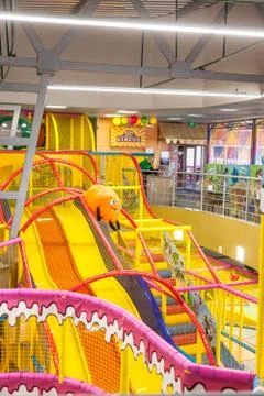 An empty dining room table in cafeteria Stock Photos