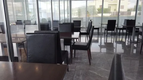 Empty dining room at the university or hotel. Video stock 130854469