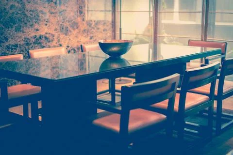 Empty dining table in elegant Chinese restaurant in the morning. Stock Photos