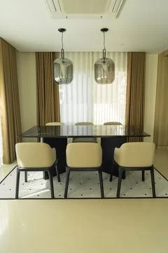 Empty dining table set and chair Foto stock