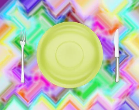 Empty dinner plate on a bright tablecloth Stock-Illustration