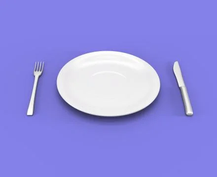 Empty dinner plate, fork and knife Stock Illustration