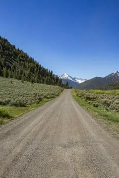 Empty dirt road to distant mountain Stock Photos