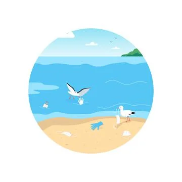 Empty dirty beach 2D vector web icon Stock Illustration