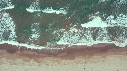 Empty dirty beach and blue sea waves view Stock Footage 138131686