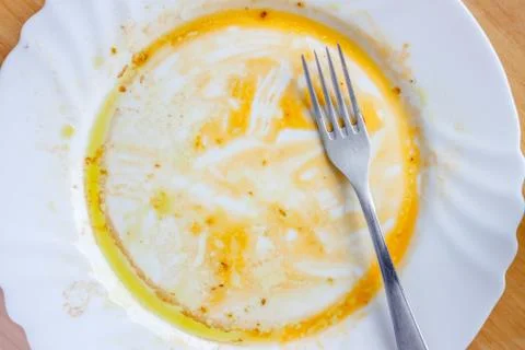 Empty dirty dish with fork Stock Photos