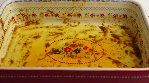 Empty dish after baking a delicious meal at home Stock Footage 325261246