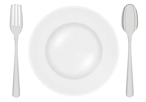 Empty dish with steel fork and spoon Stock Illustration