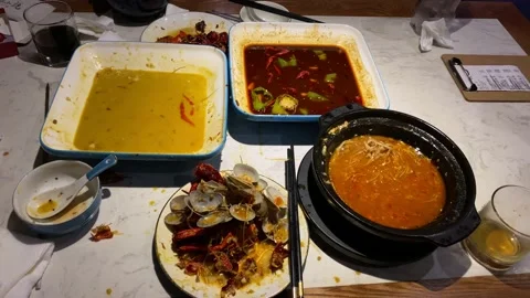 Empty dishes left after dinner Stock Footage 139597273