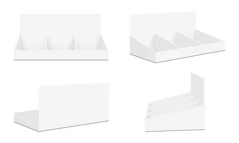 Empty Display Cardboard Counters Set, Front, Side, Back View Stock Illustration