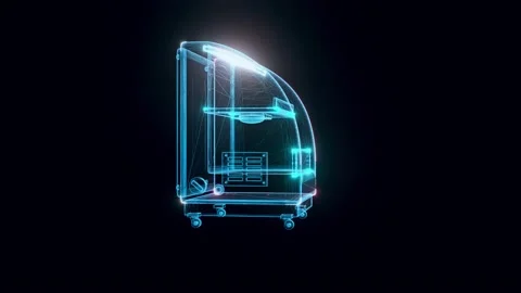 Empty display cooler fridge hologram 4k Stock Footage 148486037