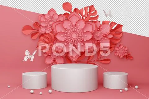 Empty display with flower for presentation 3d rendering. PSD Template