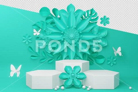 Empty display with flower for presentation 3d rendering. PSD Template