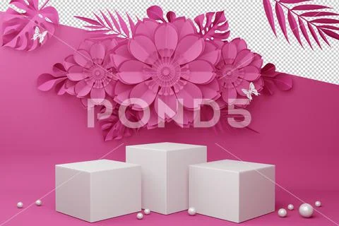 Empty display with flower for presentation 3d rendering. PSD Template