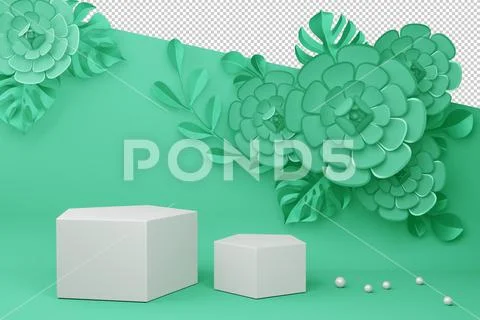 Empty display with flower for presentation 3d rendering. PSD Template
