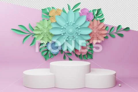 Empty display with flower for presentation 3d rendering. PSD Template
