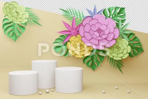 Empty display with flower for presentation 3d rendering. PSD Template