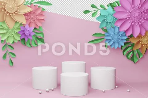 Empty display with flower for presentation 3d rendering. PSD Template
